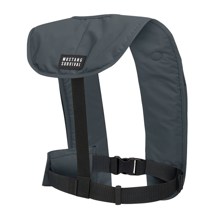 Mustang Survival MIT 100 Convertible Inflatable Personal Flotation Device in Admiral Grey, designed for safety on the water.