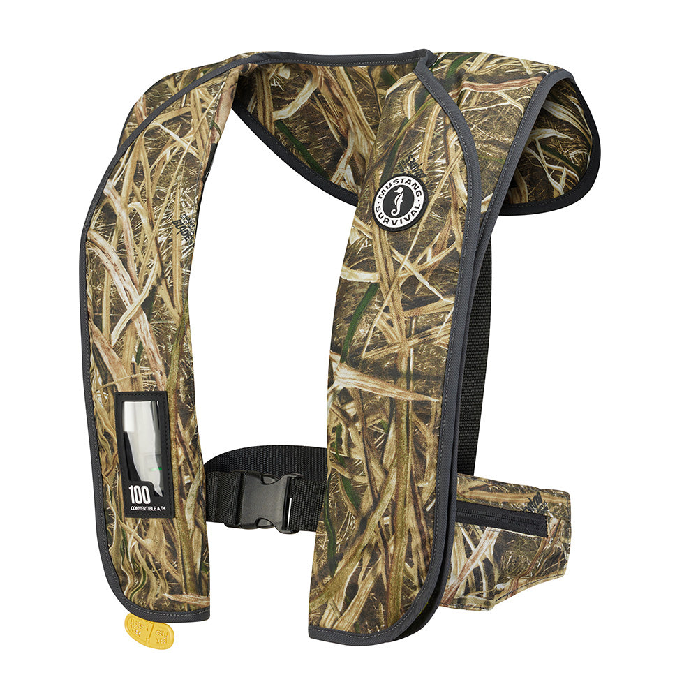 Mustang MIT 100 Convertible Inflatable PFD in camo, Mustang Survival personal flotation device for safety on the water.