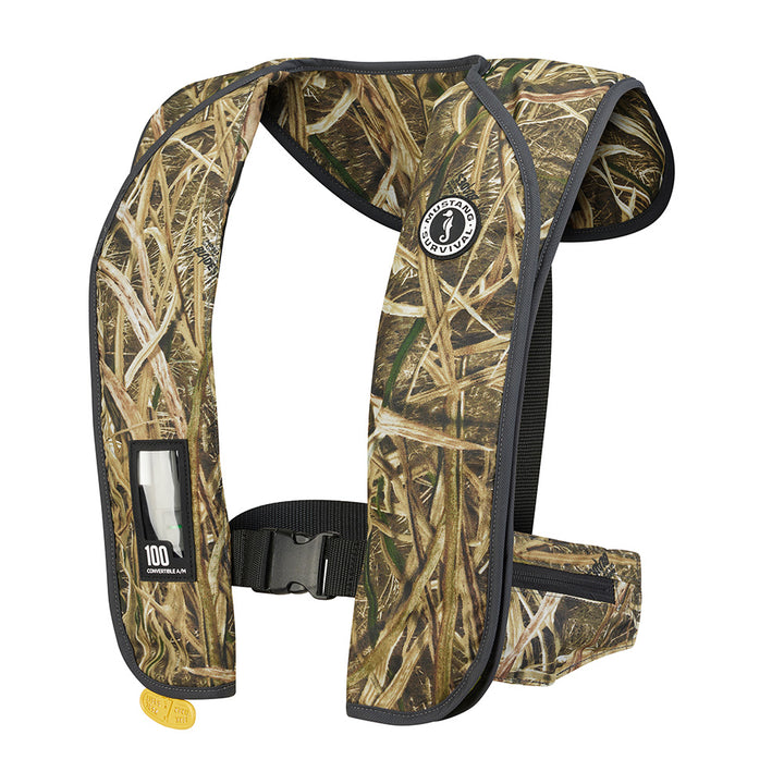 Mustang MIT 100 Convertible Inflatable PFD in camo, Mustang Survival personal flotation device for safety on the water.