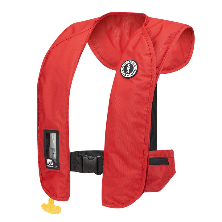 Red Mustang MIT 100 Convertible Inflatable Personal Flotation Device by Mustang Survival, designed for safety and comfort on the water.