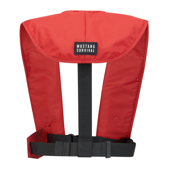 Mustang MIT 100 Convertible Inflatable PFD in red, a Mustang Survival personal flotation device for safety on the water.