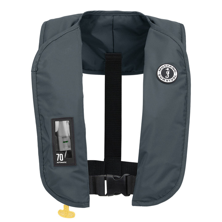 Mustang MIT 70 automatic inflatable personal flotation device in Admiral Gray by Mustang Survival, designed for safety on the water.