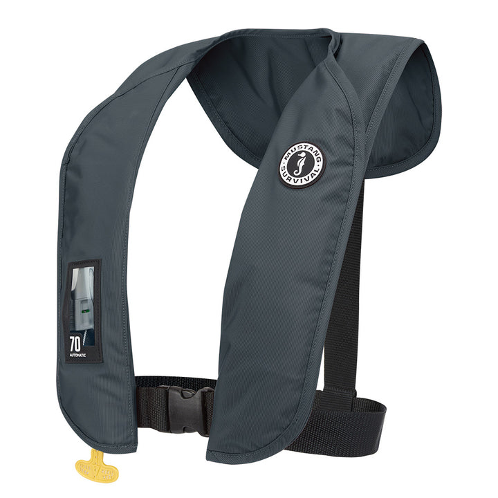 Mustang MIT 70 Automatic Inflatable PFD personal flotation device in Admiral Gray by Mustang Survival, designed for safety and comfort.