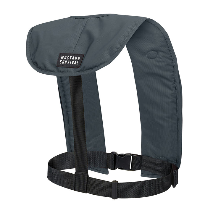 Mustang MIT 70 Automatic Inflatable PFD in Admiral Gray, Mustang Survival personal flotation device with safety features.