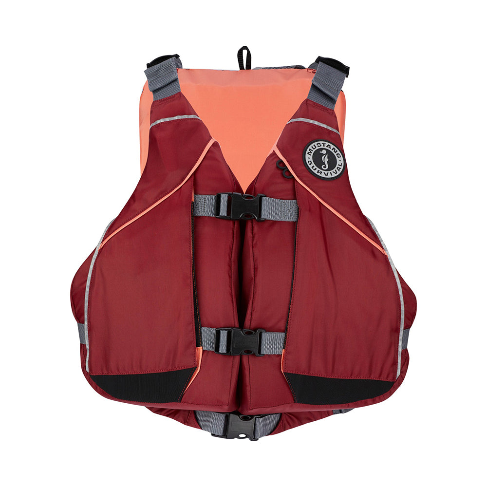 Mustang Women's Moxie Foam Life Vest in XL/XXL, Merlot and Coral, a personal flotation device with a comfortable fit.