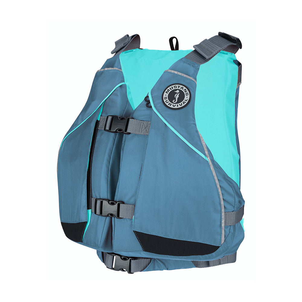 Mustang Women's Moxie Foam Life Vest in XL/XXL size, slate and aqua color, personal flotation device by Mustang Survival