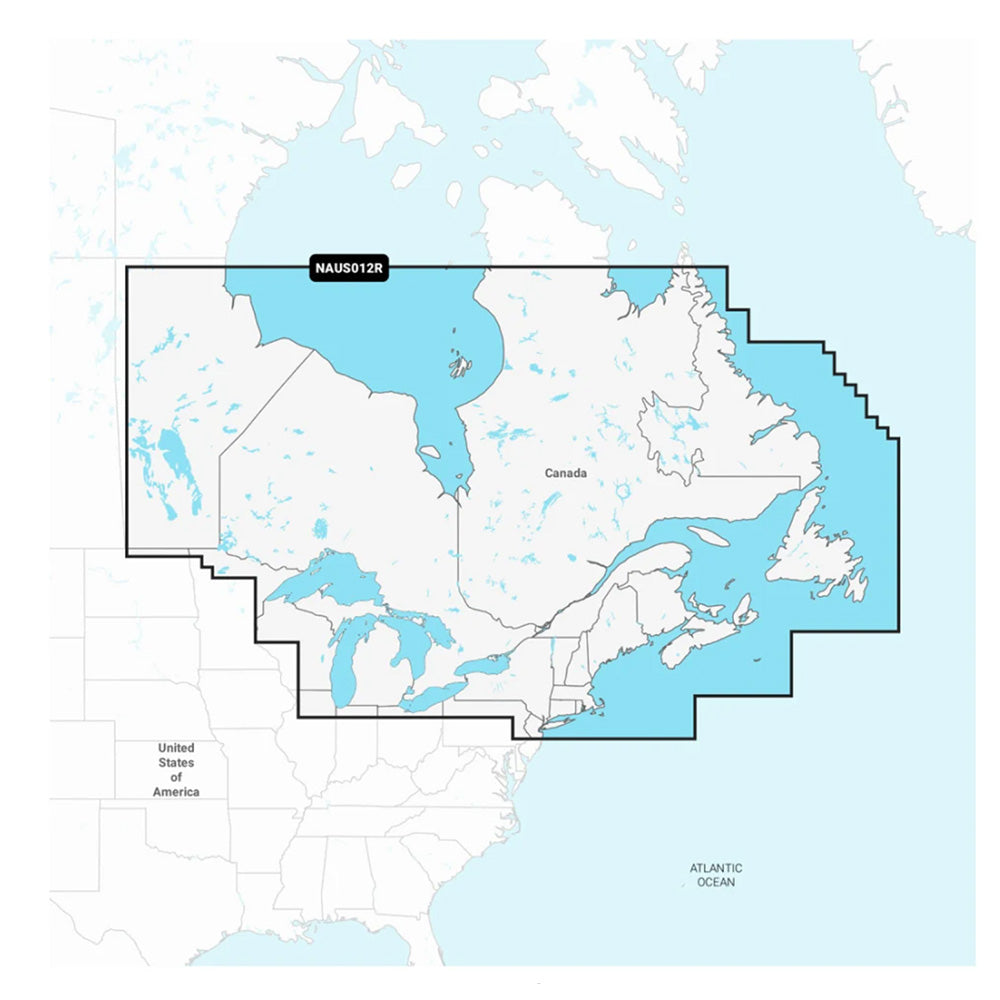 Navionics+ map chip for Canada East and Great Lakes, showing detailed nautical charts and coastline visuals.