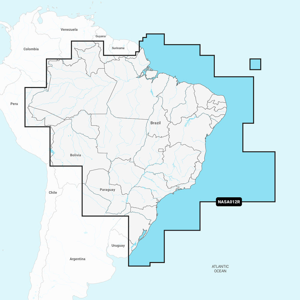 Navionics+ ROW chart for Brazil showing detailed nautical maps and coastal features from Navionics brand.