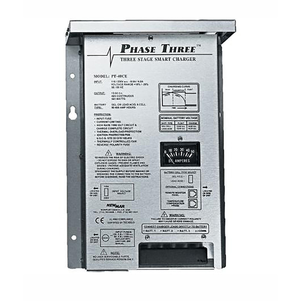 Newmar Power PT-24-13W battery charger for vehicles, with digital controls and sturdy metal casing.