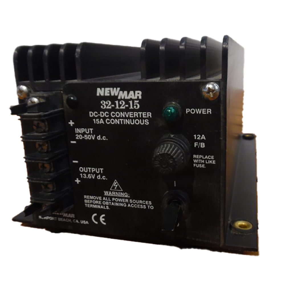 Newmar Power 32-12-15 DC Converter for DC to DC power conversion, showing the compact black device with input and output ports.
