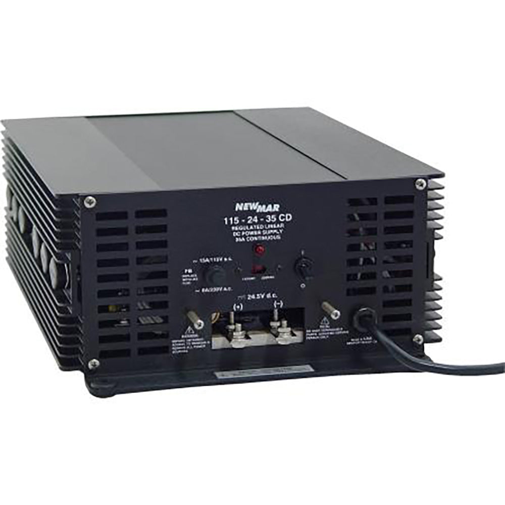 Newmar Power inverter model 115-24-35CD showing the compact power supply unit for electrical conversion and energy management.