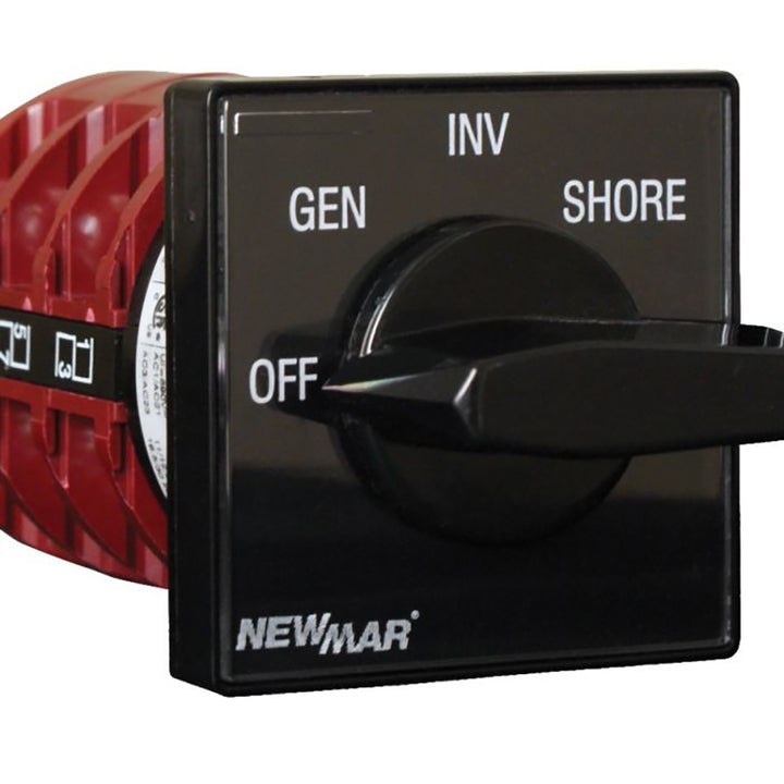 Newmar Power SS Switch 7.5 AC selector switch for electrical control, shown with mounting and connection details.