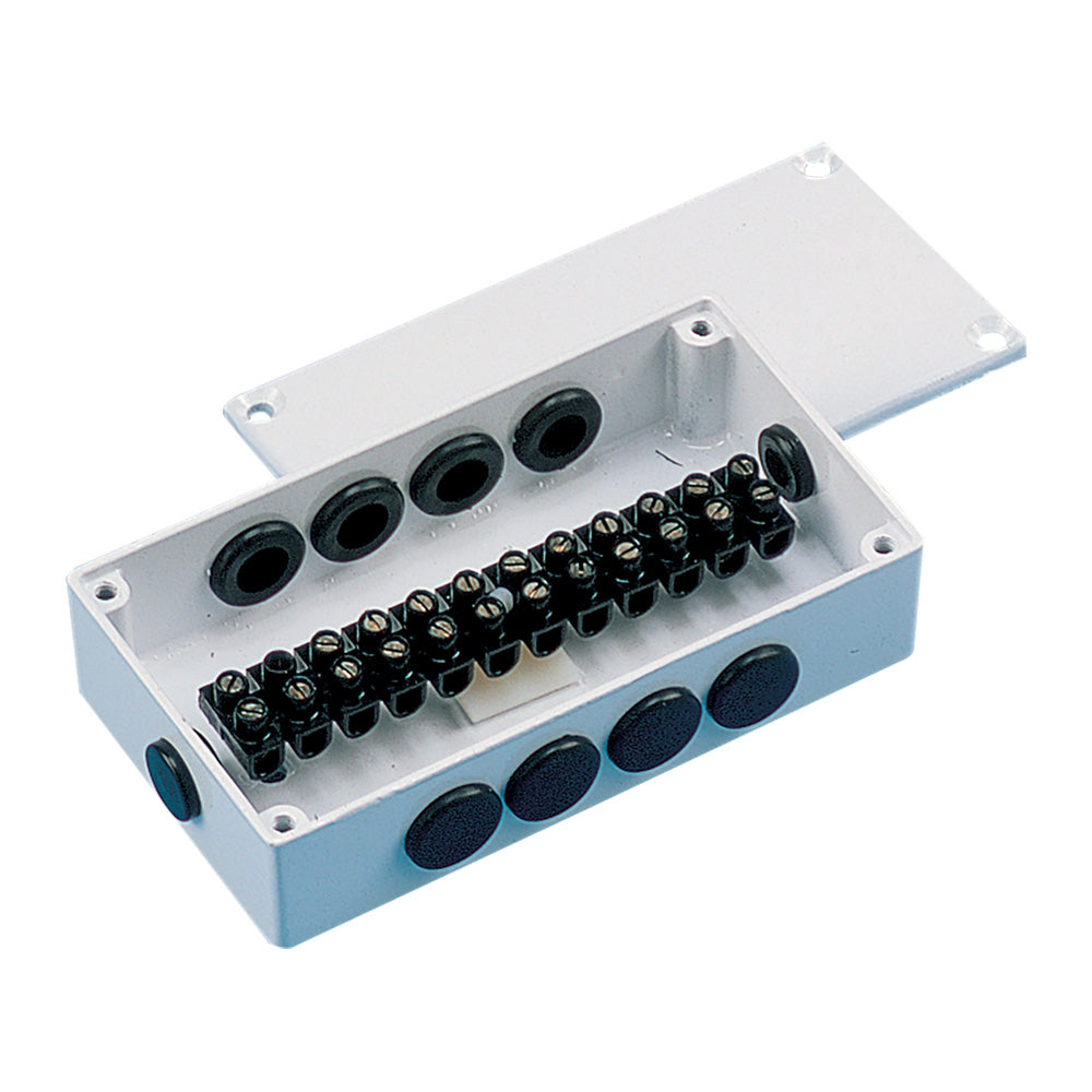 Newmar BX-2 Junction Box for wire management, black plastic enclosure with cable entry points, used for electrical wiring organization.