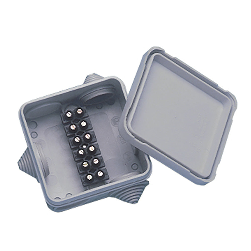 Newmar Power PX-1 Junction Box for wire management, showing the compact plastic enclosure with cable entry points.