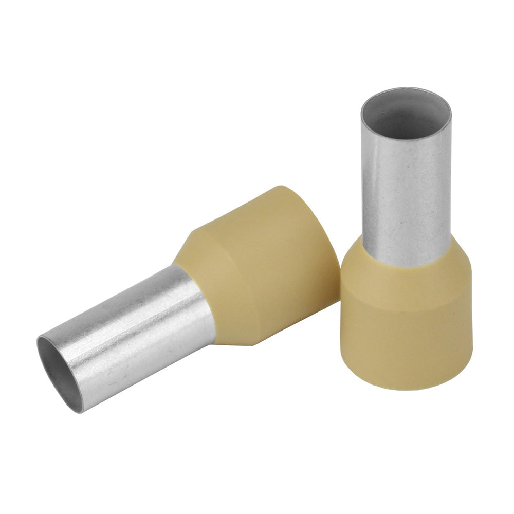 Pacer Beige 2 AWG wire ferrules, 16mm length, 10-pack, electrical accessories for secure wire connections.