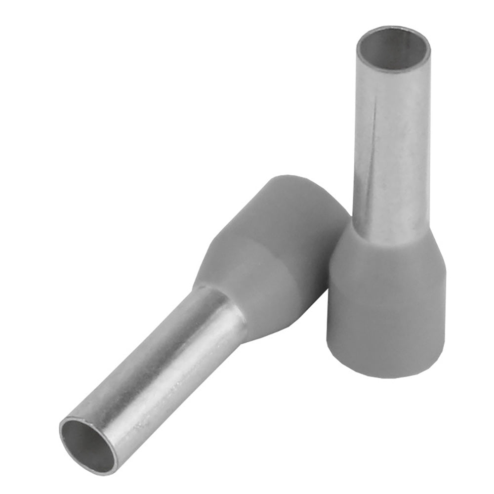 Pacer Grey 12 AWG wire ferrules, 10mm length, in a pack of 25, used as electrical accessories for secure wire connections.