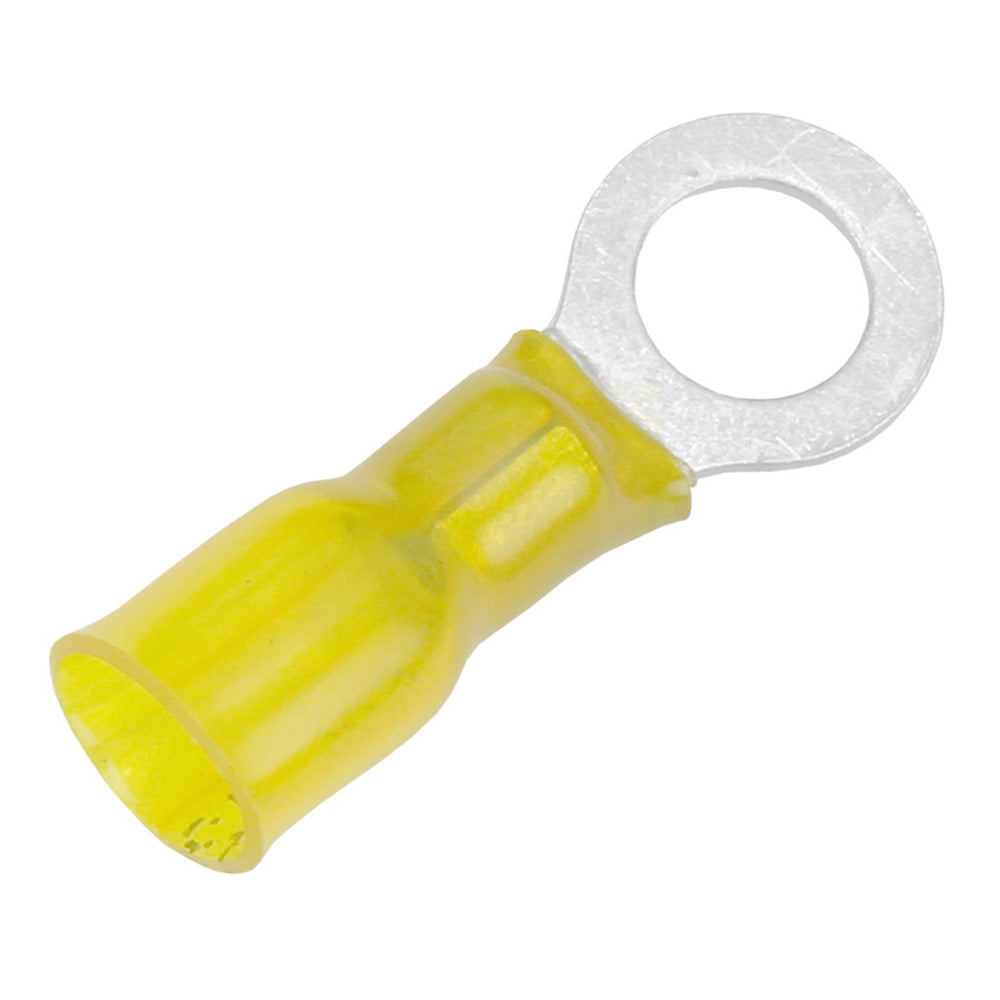 Pacer 12-10 AWG heat shrink ring terminal with 5/16" stud size, shown in a 25-pack bundle with insulated design.