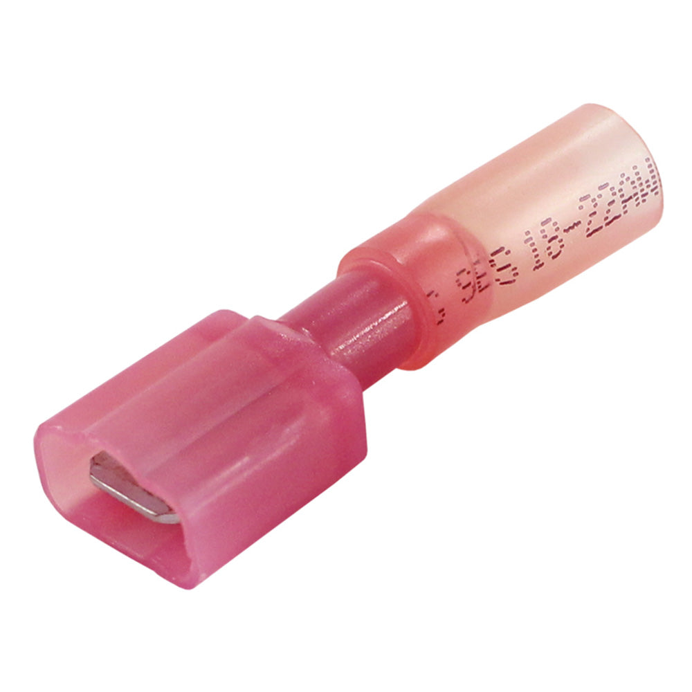 Red Pacer 22-18 AWG fully-insulated male disconnect terminal pack of 100, showing insulated terminals for electrical connections.