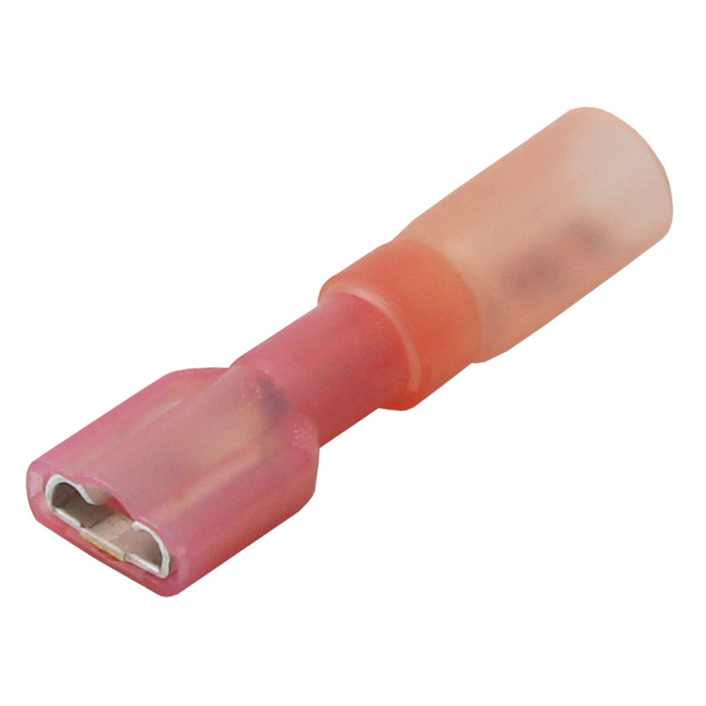 Pacer 22-18 AWG heat shrink female disconnect terminals, 25-pack, for electrical wiring and connector applications.