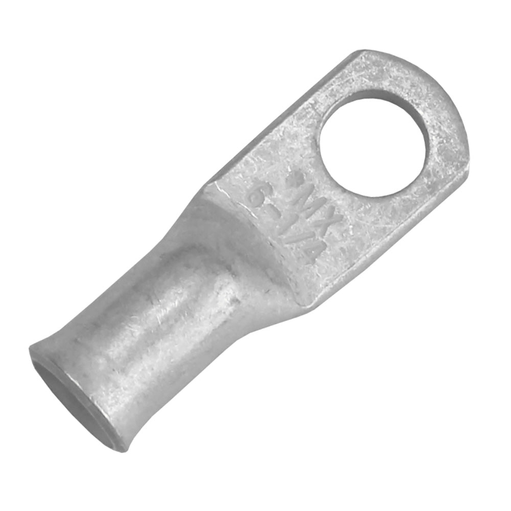 Pacer Tinned Lug 6 AWG with 1/4 inch stud size, shown in a 10-pack of electrical terminals for secure wire connections.