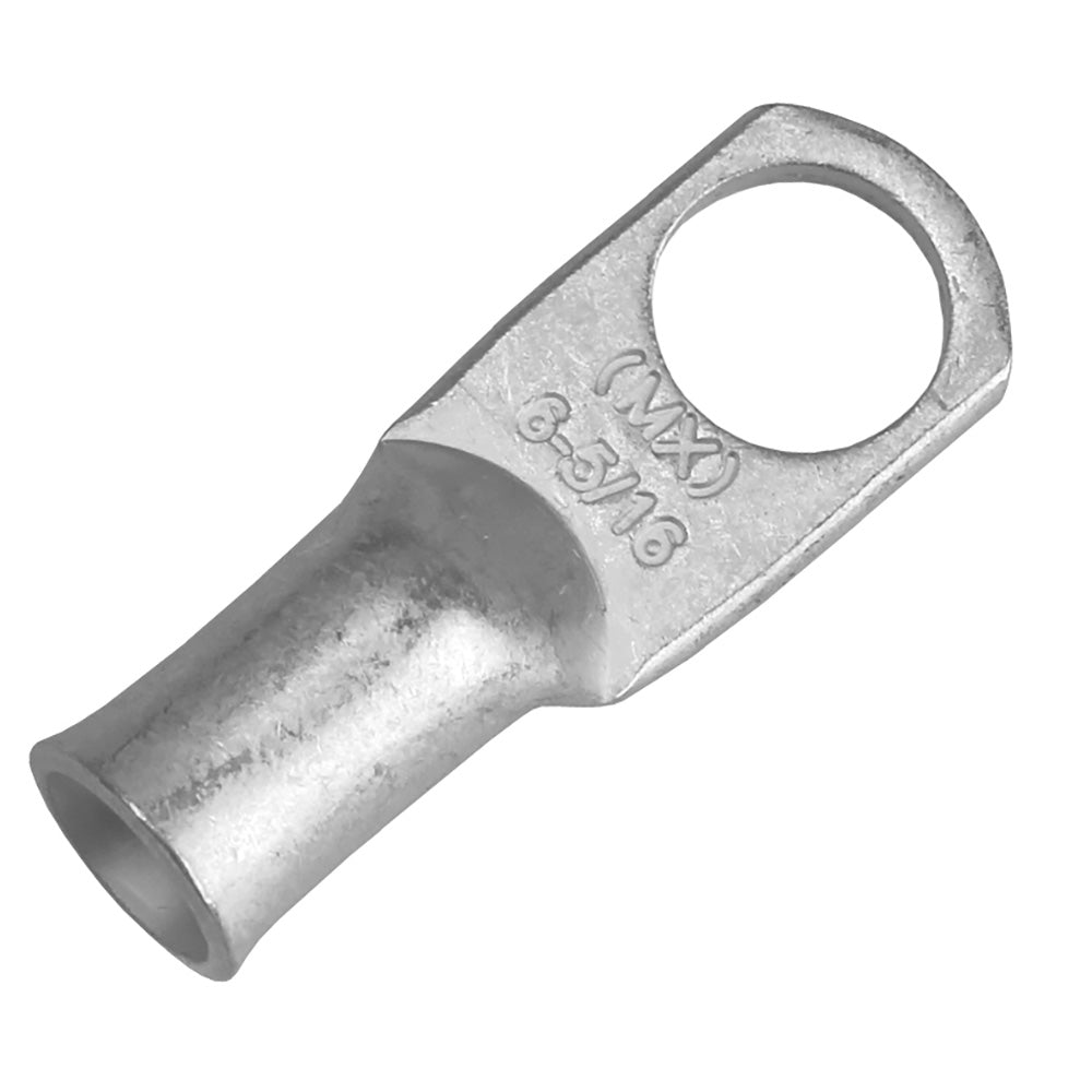 Pacer Tinned Lug 6 AWG terminal with 5/16-inch stud size, shown in a pack of 10 for electrical wiring and connection.