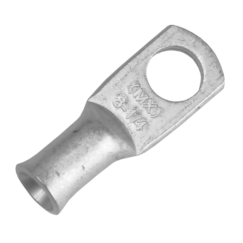 Pacer Tinned Lug 8 AWG terminal with 1/4" stud size, shown in a 10-pack for electrical connections and wiring projects.