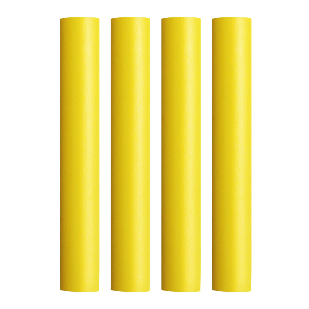 Yellow Pacer battery cable heat shrink tubing, 3/4 inch by 12 inches, used for wire management, shown in a set of four pieces.