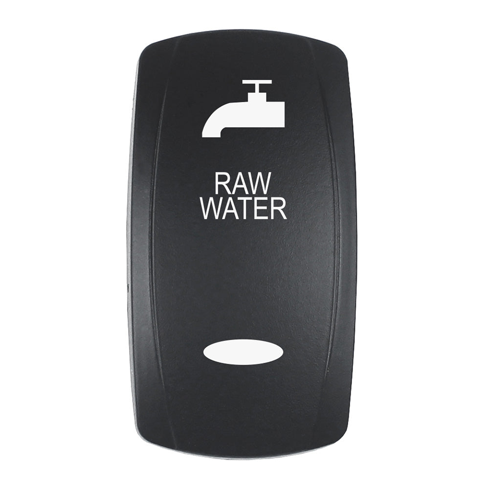 Pacer RAW WATER F/V Series Contura switch actuator in black with laser-etched design and top/bottom illumination.