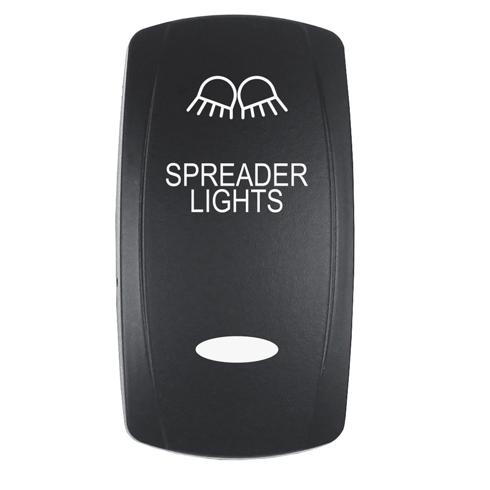 Black Pacer SPREADER LIGHTS actuator for V Series Contura switches with laser-etched top and bottom lights.