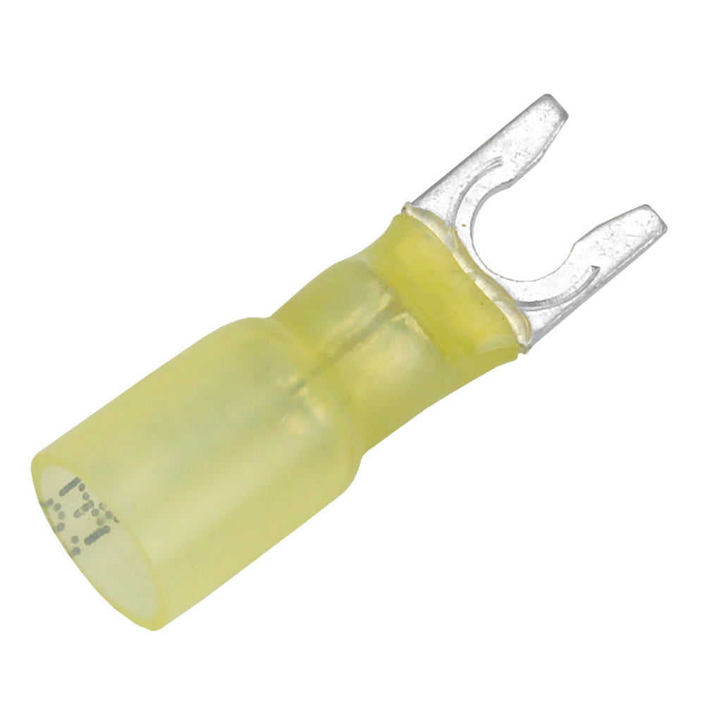 Pacer 12-10 AWG heat shrink spade terminal with #10 stud size, shown in a 25-pack for electrical wiring and connector applications.