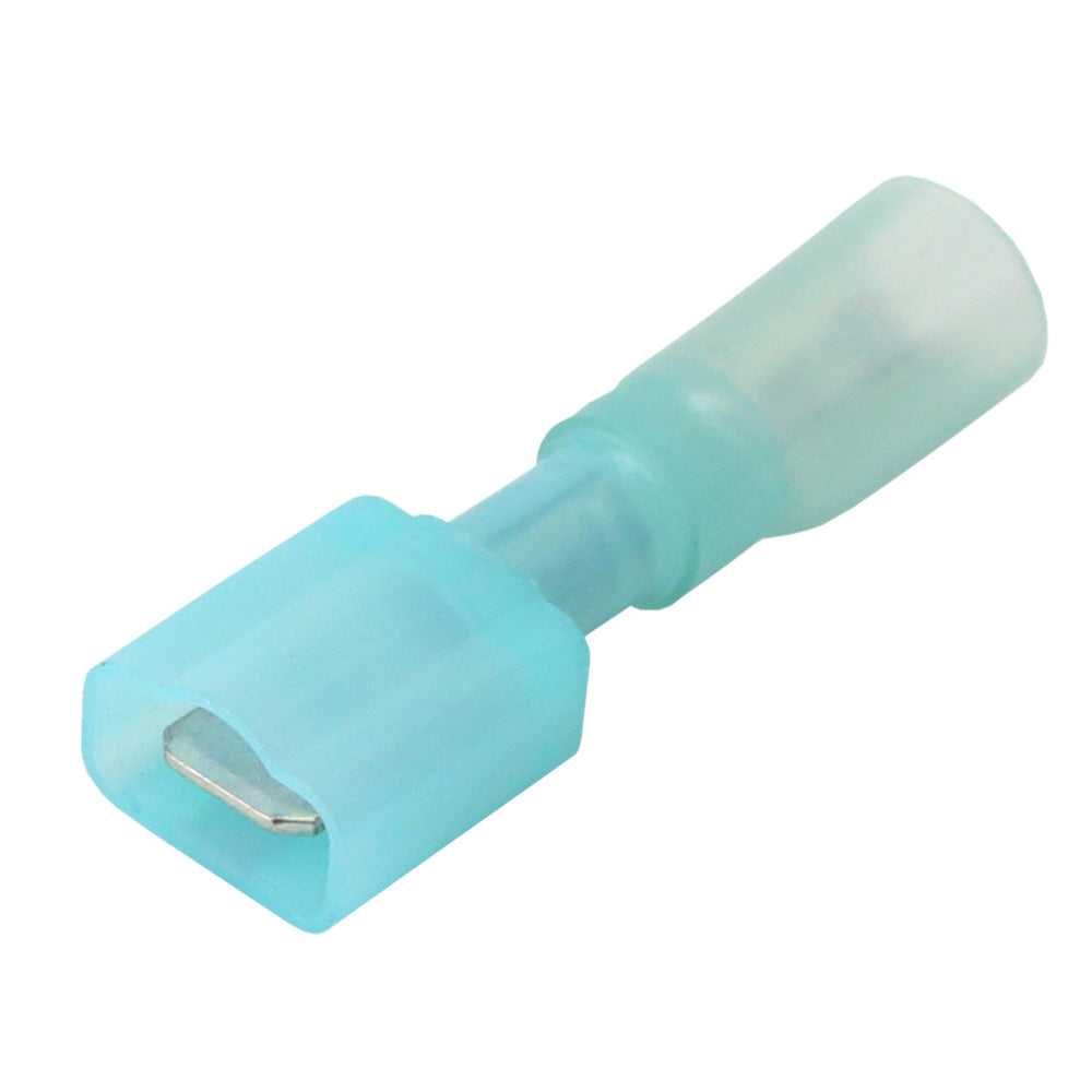 Pacer 16-14 AWG fully insulated male disconnect terminal in blue, shown in a pack of 100 terminals for electrical wiring.