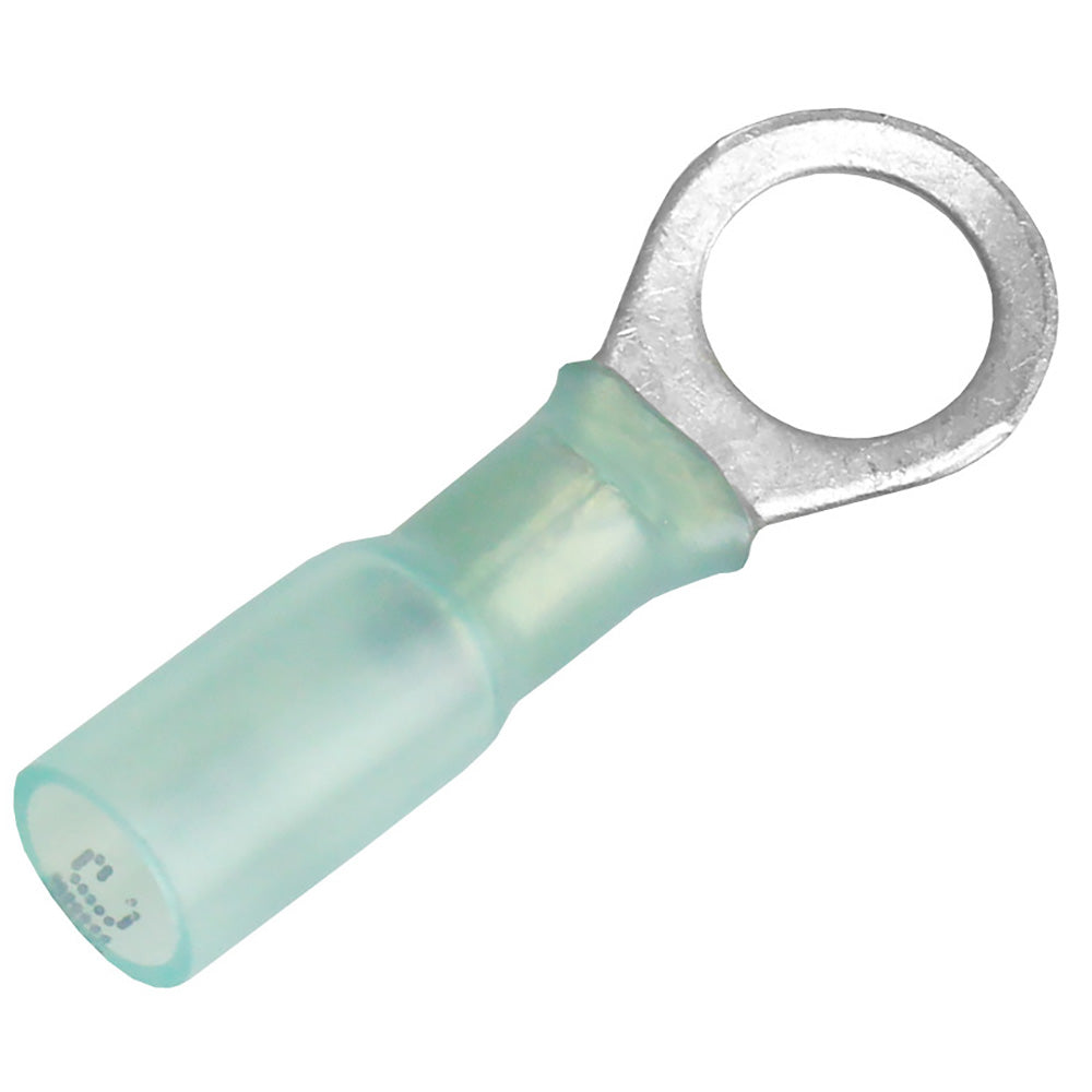 Pacer 16-14 AWG heat shrink ring terminal with 5/16-inch stud size, shown in a 100-pack, used for electrical wiring connections.