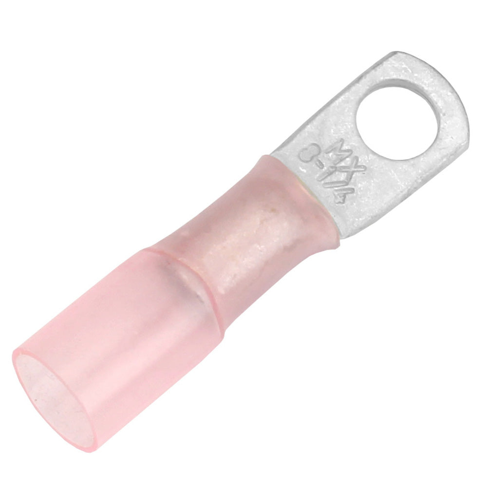 Pacer 8 AWG heat shrink ring terminal with 1/4-inch stud size, shown in a pack of 25, designed for secure electrical connections.