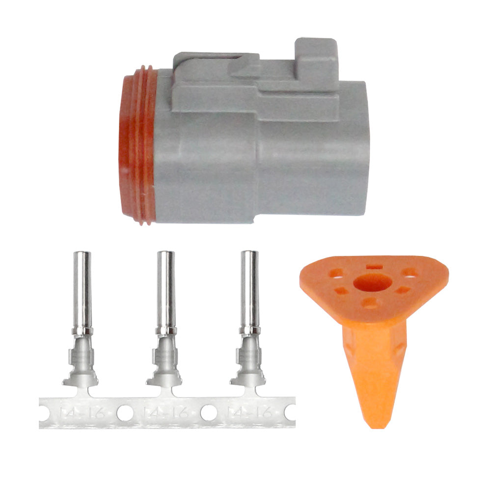 Pacer DT Deutsch Plug Repair Kit with terminals for 14-18 AWG wires, 3-position connector for electrical repairs