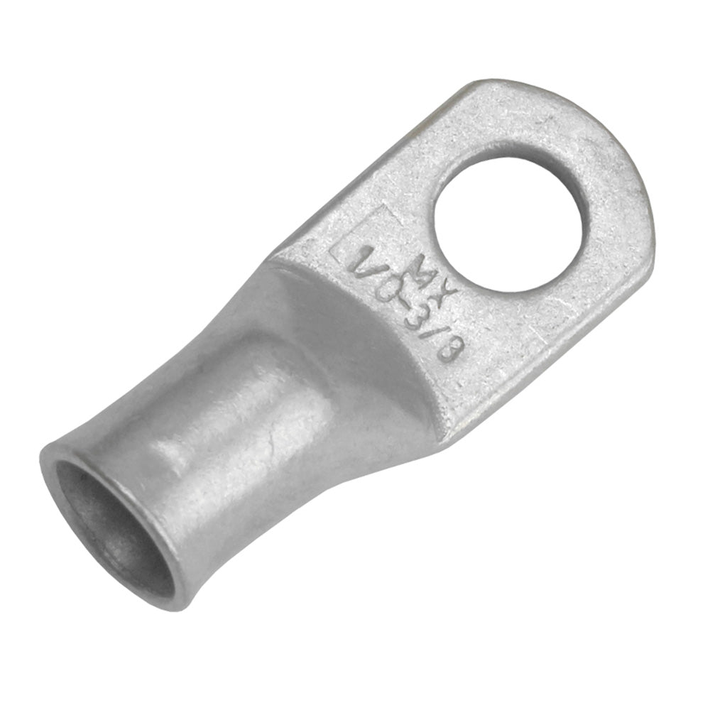 Pacer Tinned Lug 1/0 AWG terminal with 3/8" stud size, shown in a 10-pack, metal connector for electrical wiring.