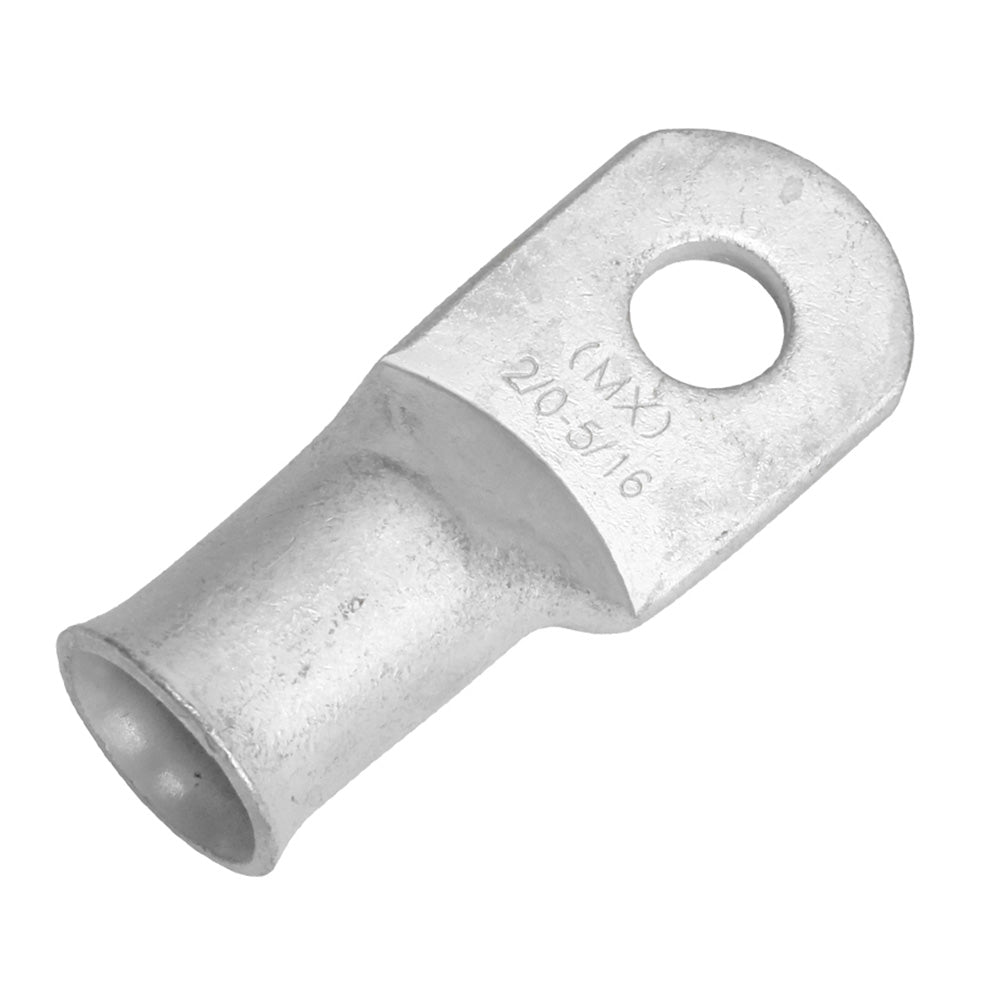 Pacer Tinned Lug 2/0 AWG with 5/16" stud size, set of 10 electrical terminals, insulated and crimped for secure connections.