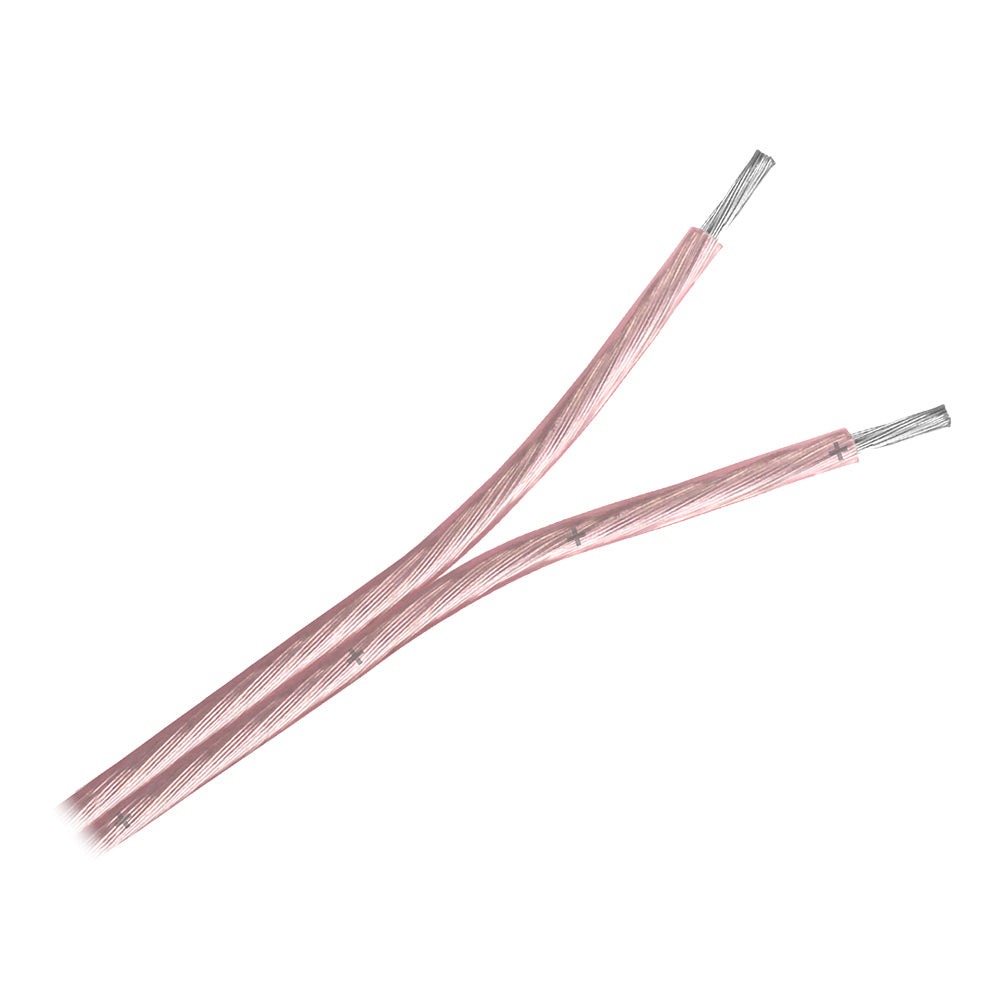 Pacer Clear 16/2 AWG two-conductor speaker wire, 100-foot length, transparent insulation for audio connections.