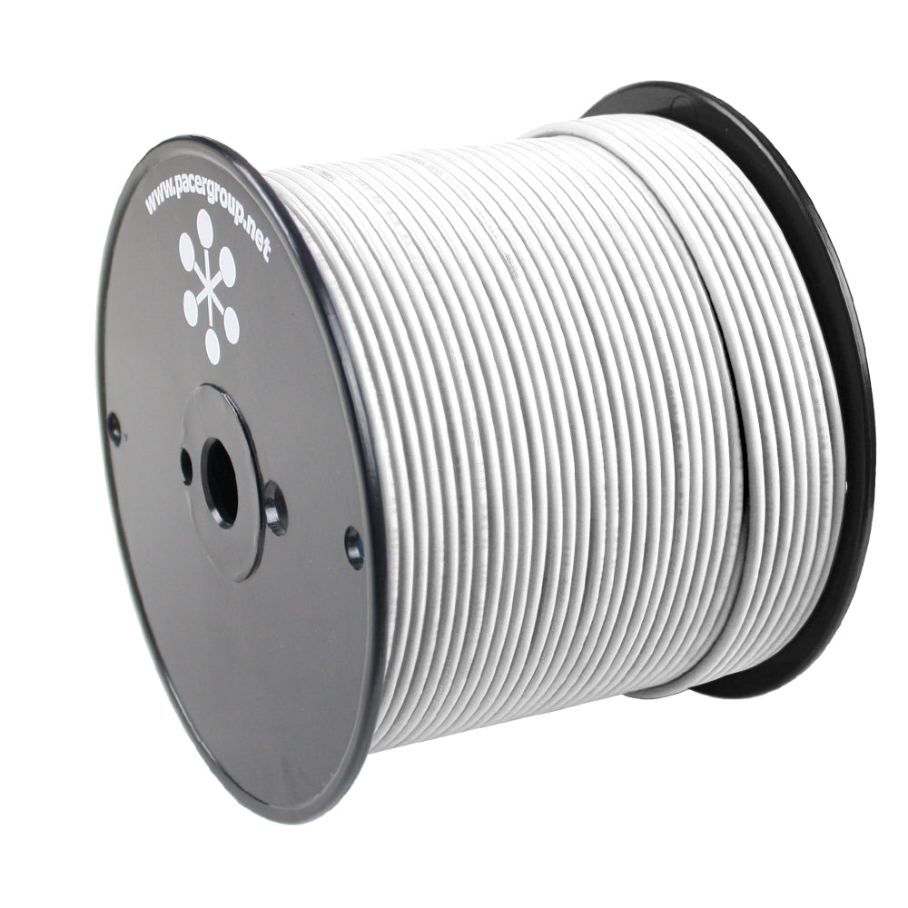 Pacer White 14 AWG primary wire, 500 feet roll, flexible electrical wire for automotive or wiring projects.