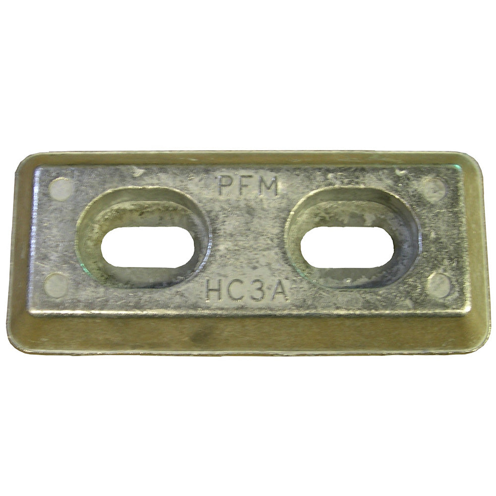 Performance Metals HC3A Hull Aluminum Anode for boat corrosion protection, shown in a close-up image.