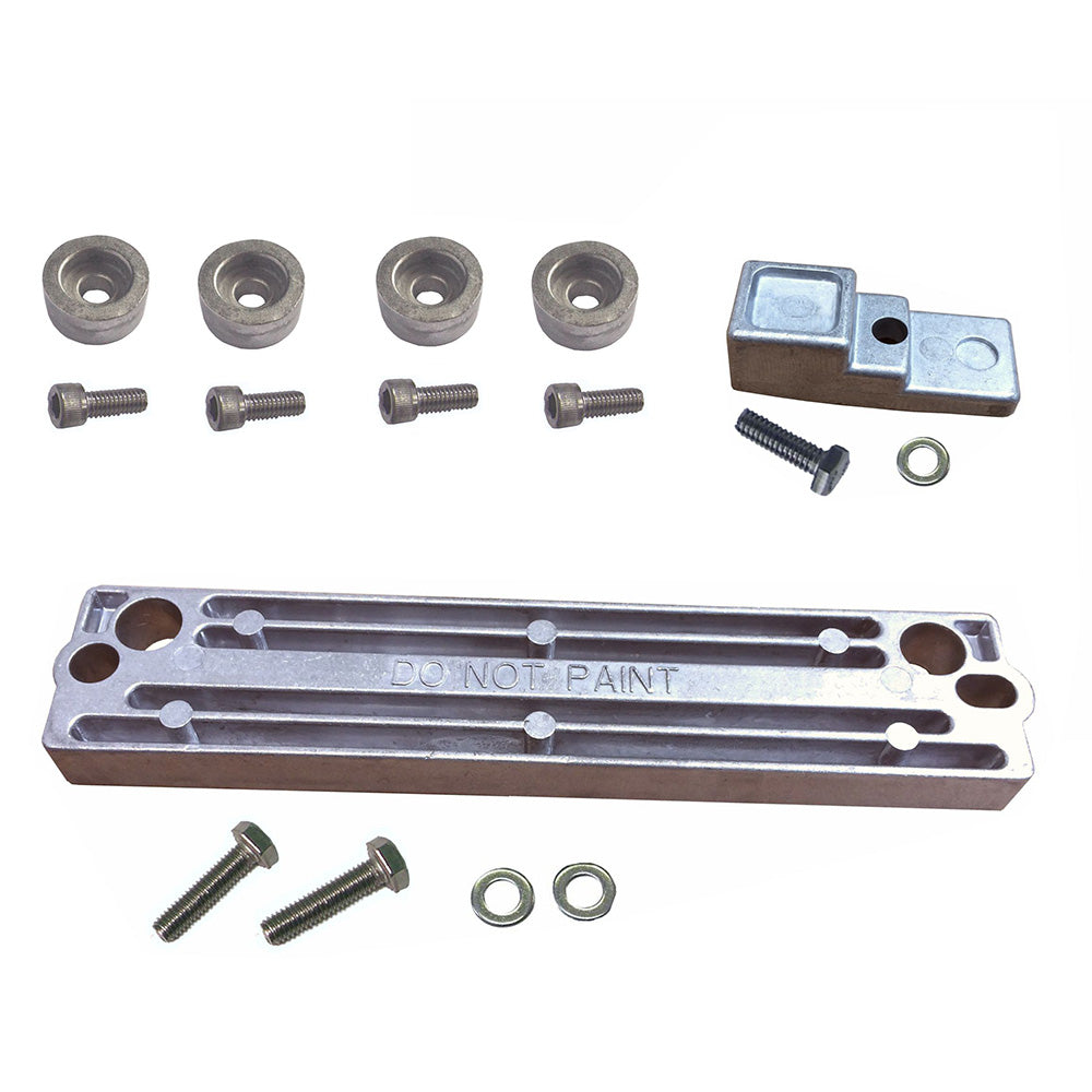Performance Metals aluminum outboard anode kit for Suzuki 90-140HP motors, includes complete set of corrosion protection anodes.