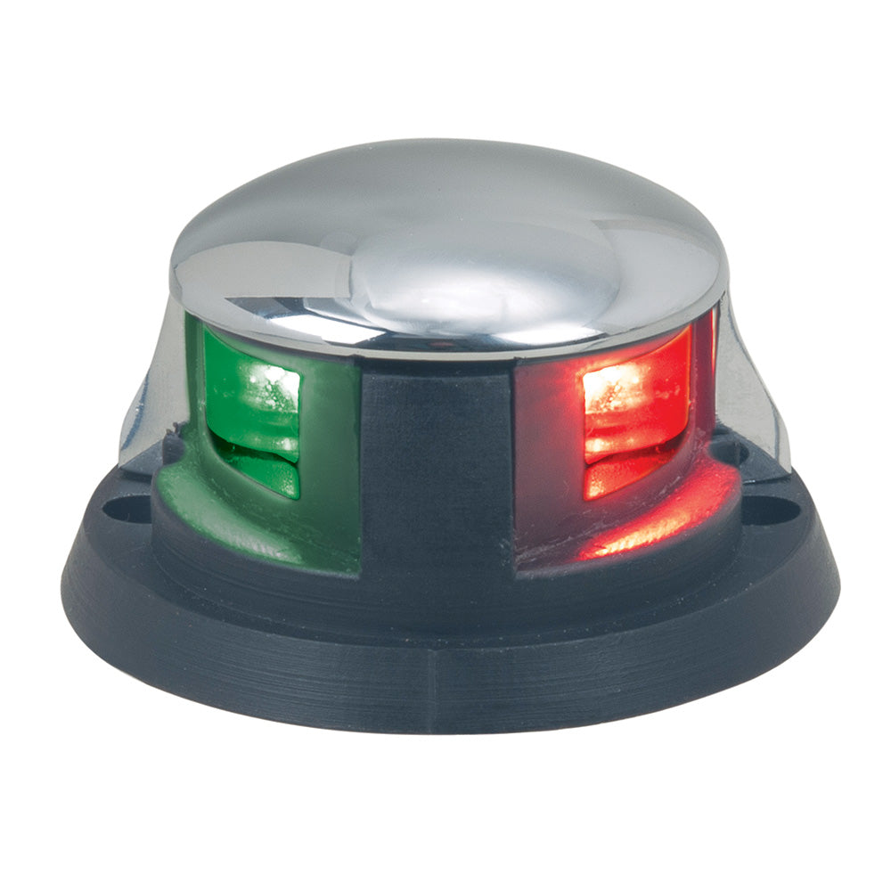 Perko bi-color LED horizontal navigation light in chrome-plated zinc, designed for boat use, with dual color illumination.