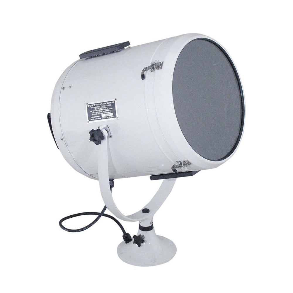 White Perko Solar Ray Searchlight with adjustable beam for outdoor navigation and emergency signaling.