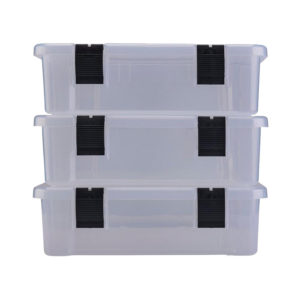 Plano ProLatch Stowaway 3-pack for tackle storage, featuring secure latch and clear compartments for fishing gear organization.