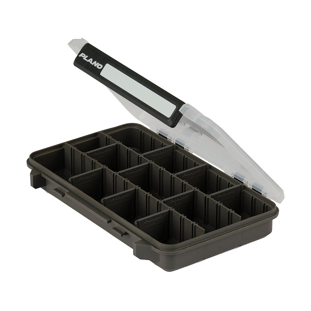 Plano Stowaway 3600 tackle storage box with multiple compartments for fishing gear organization.