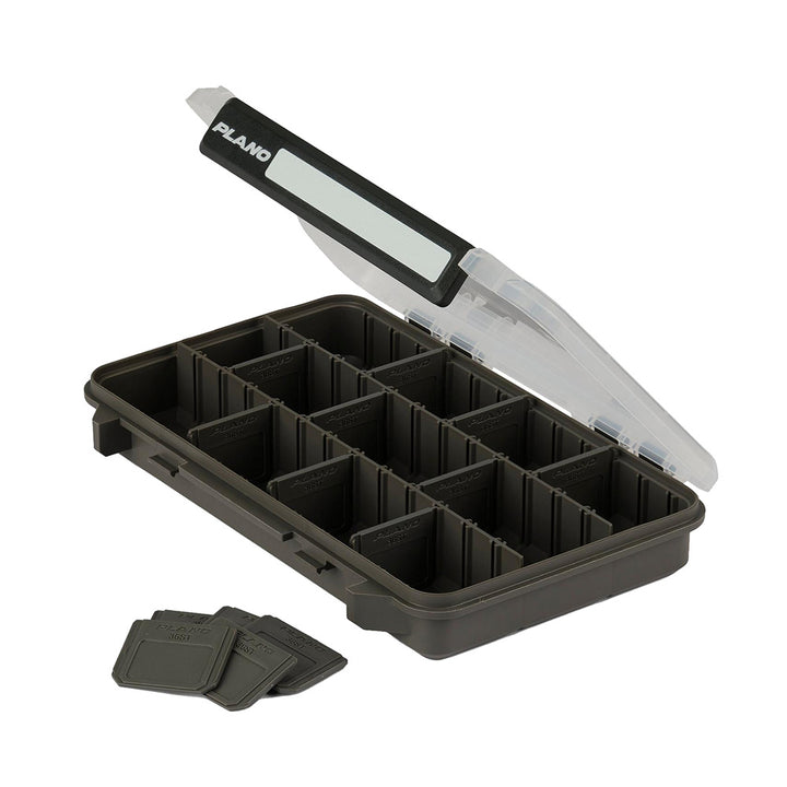 Plano Stowaway 3600 tackle storage box with multiple compartments for fishing gear organization.