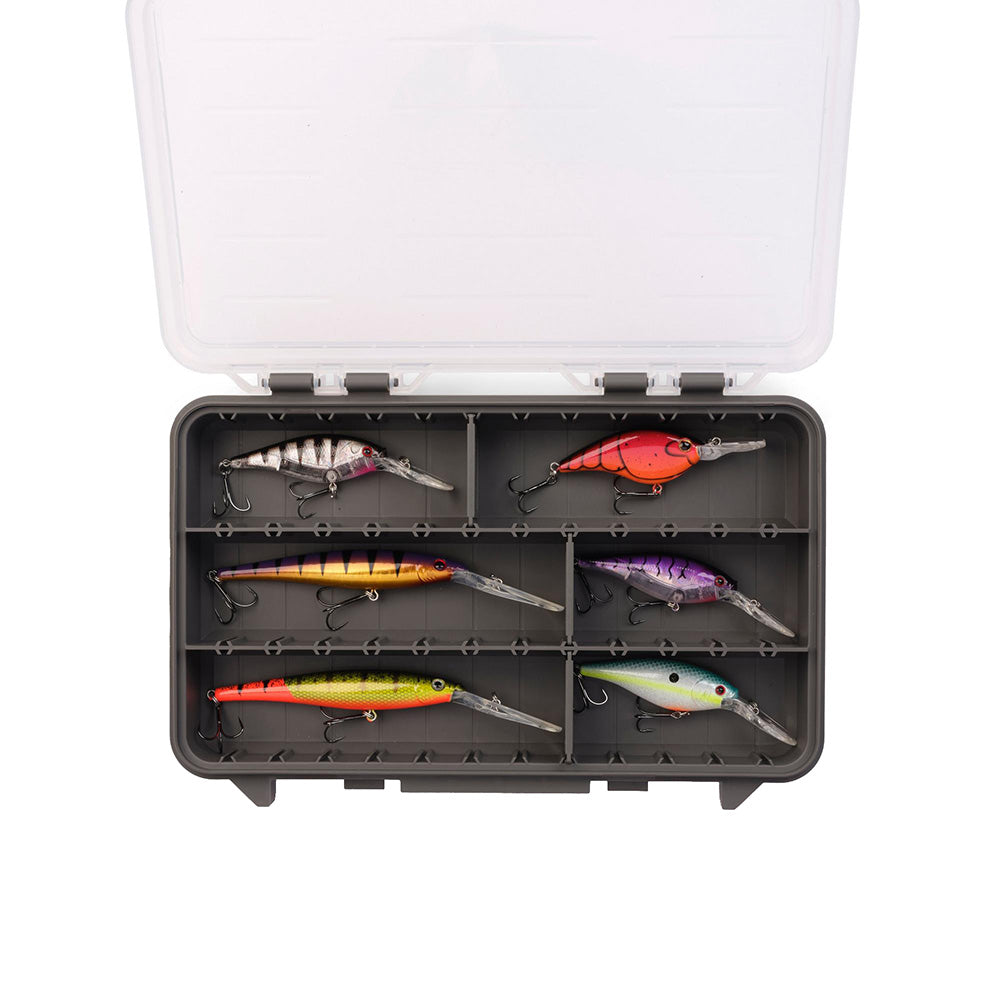 Plano Stowaway 3600 tackle storage box with multiple compartments for fishing gear organization.
