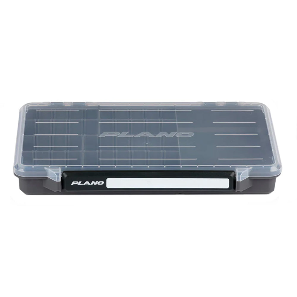 Plano StowAway 3700 tackle storage box with 50/50 split compartments, durable plastic construction for fishing gear organization.