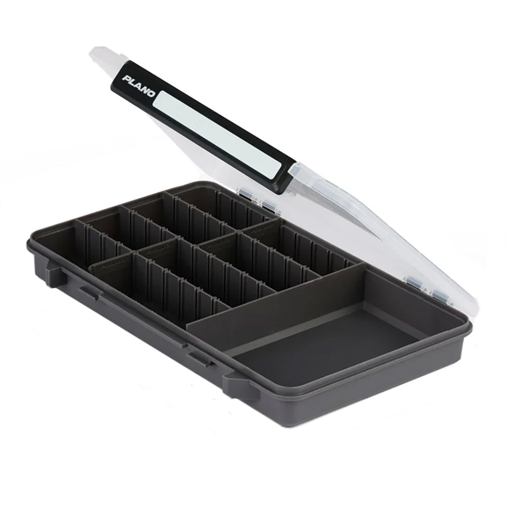 Plano StowAway 3700 tackle storage box with 50/50 split compartments for organizing fishing gear and accessories.