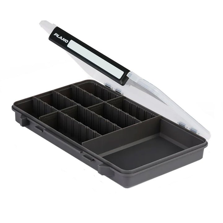 Plano StowAway 3700 tackle storage box with 50/50 split compartments for organizing fishing gear and accessories.