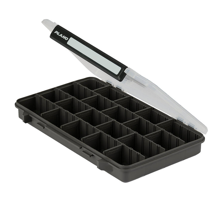 Plano Stowaway 3700 tackle storage box with multiple compartments for fishing gear organization.